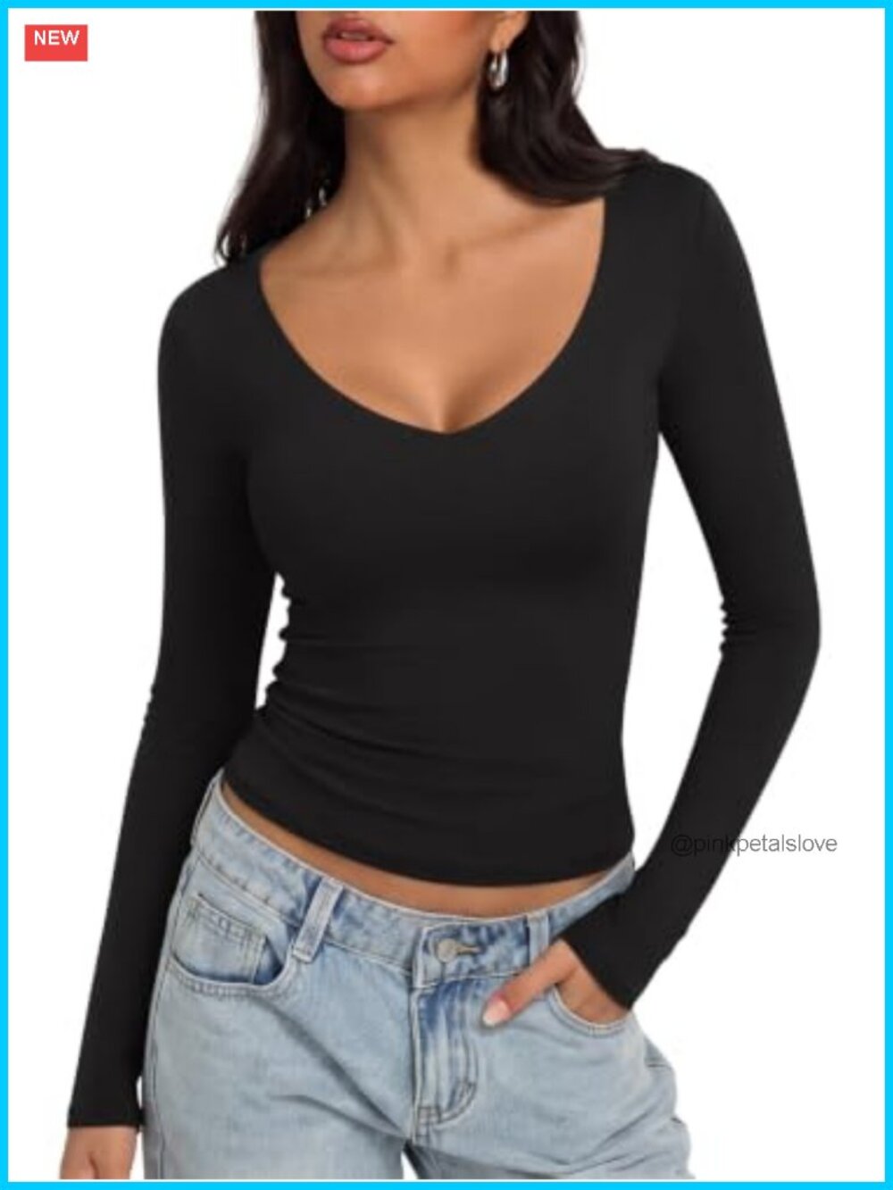 Women Long Sleeve V Neck Slim Fitted Layering Top